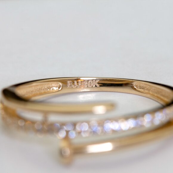 10K Yellow Gold Nail Ring, Dainty CZ Pave Ring, Size 7 - Picture 10 of 13